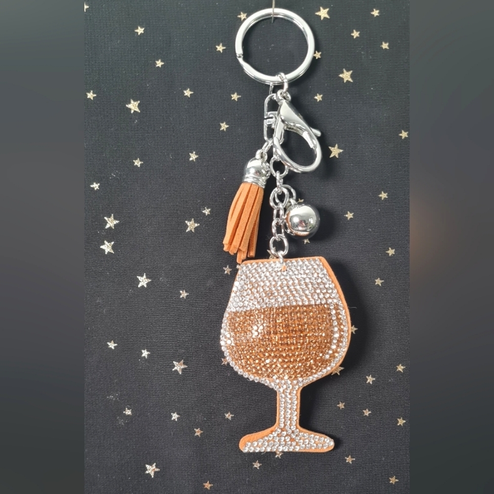 Blingy White Wine Champagne Key chain Bag Charm